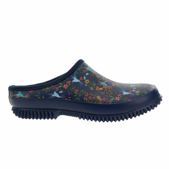 NWT Western Chief Women's Rubber Garden Clog Navy Hummingbird Floral Size 8 - Picture 1 of 4